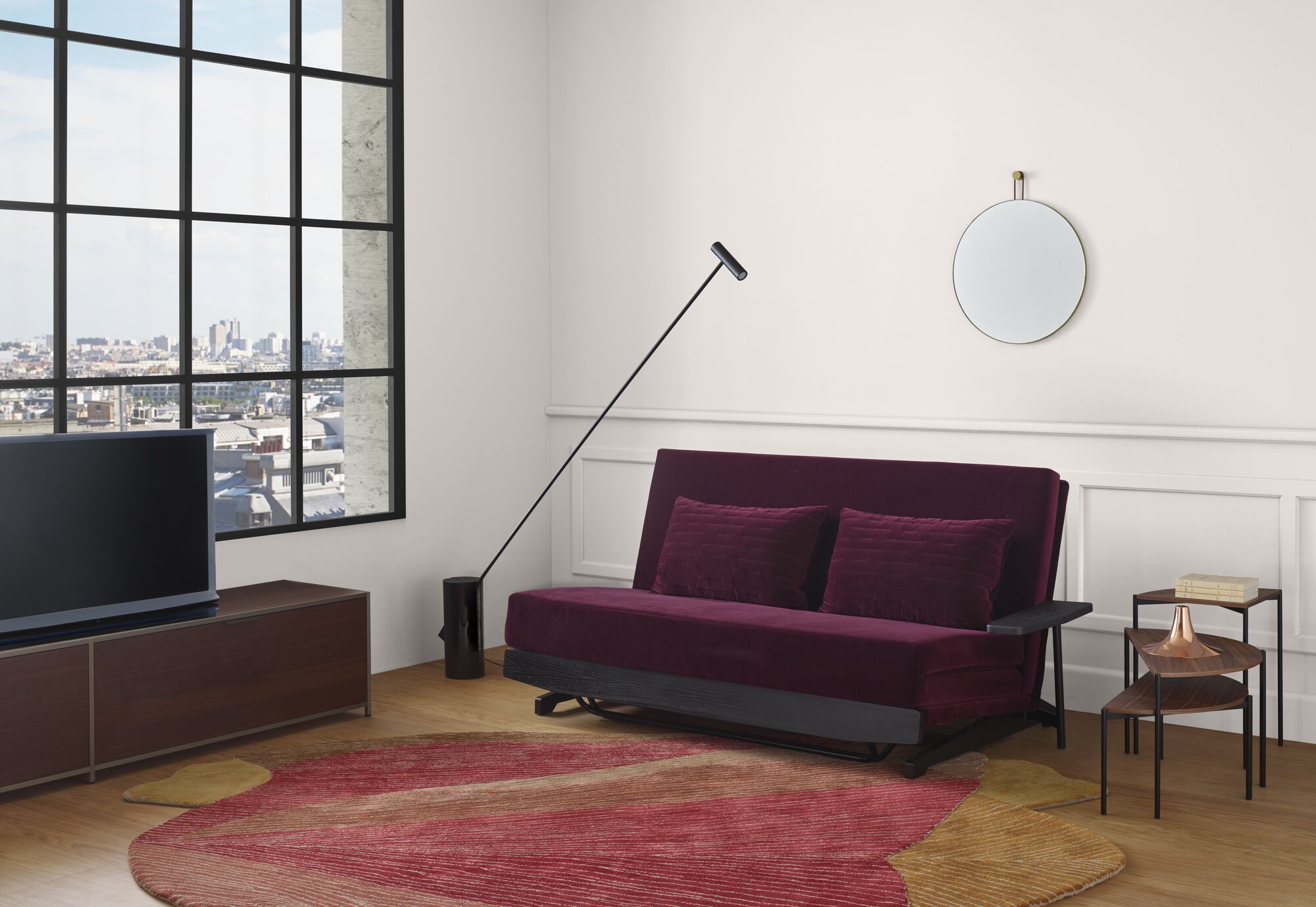 Motus Bed settee with 2 arms with 2 lumbar cushions