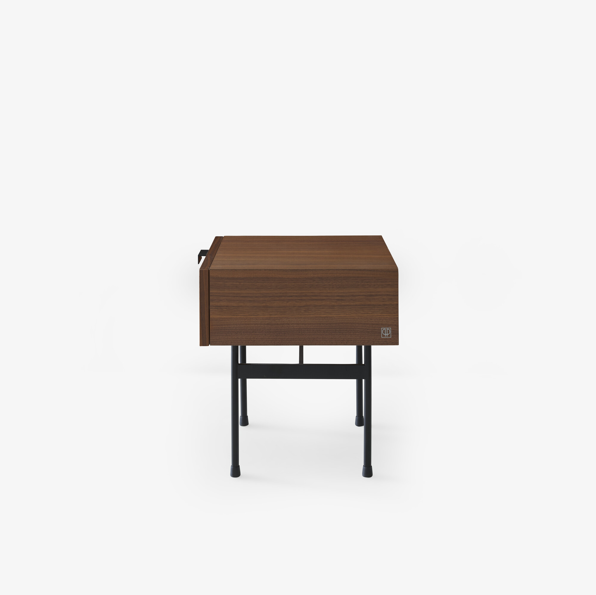 Tanis Bedside table walnut base in circular tubing