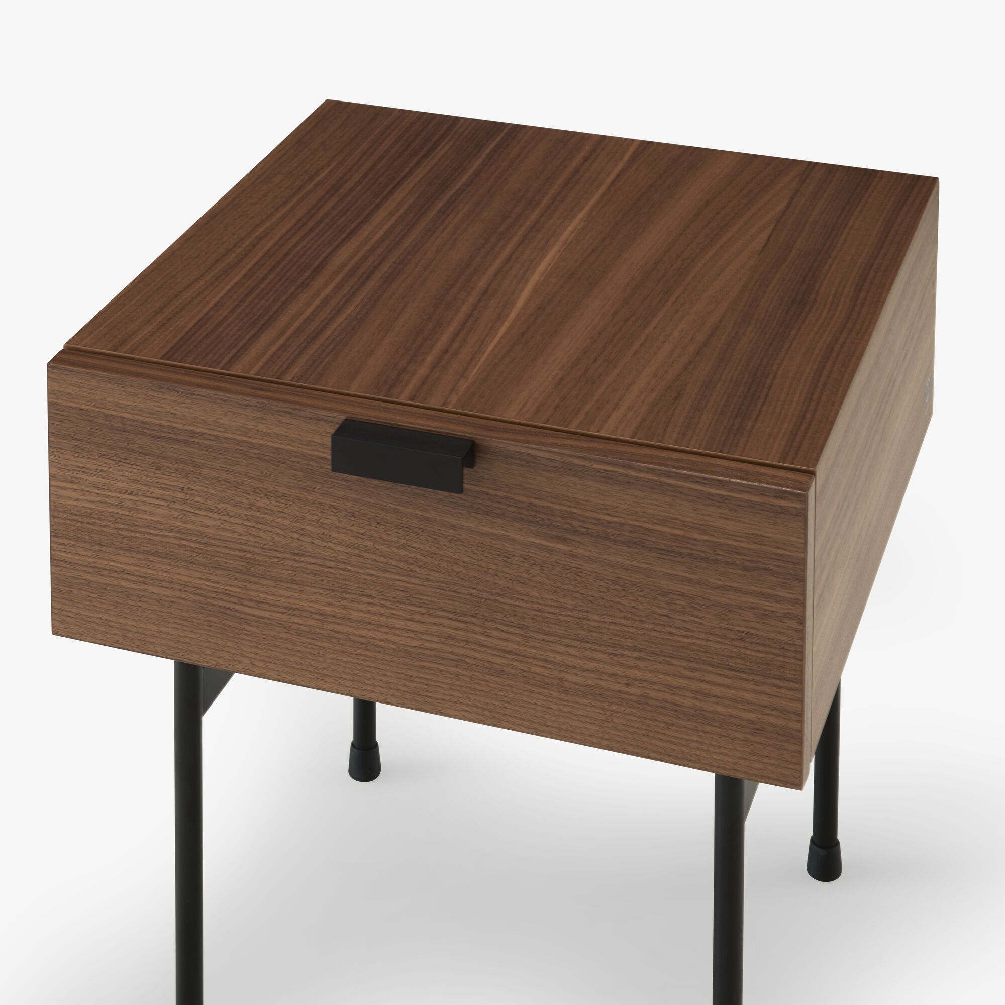 Tanis Bedside table walnut base in circular tubing