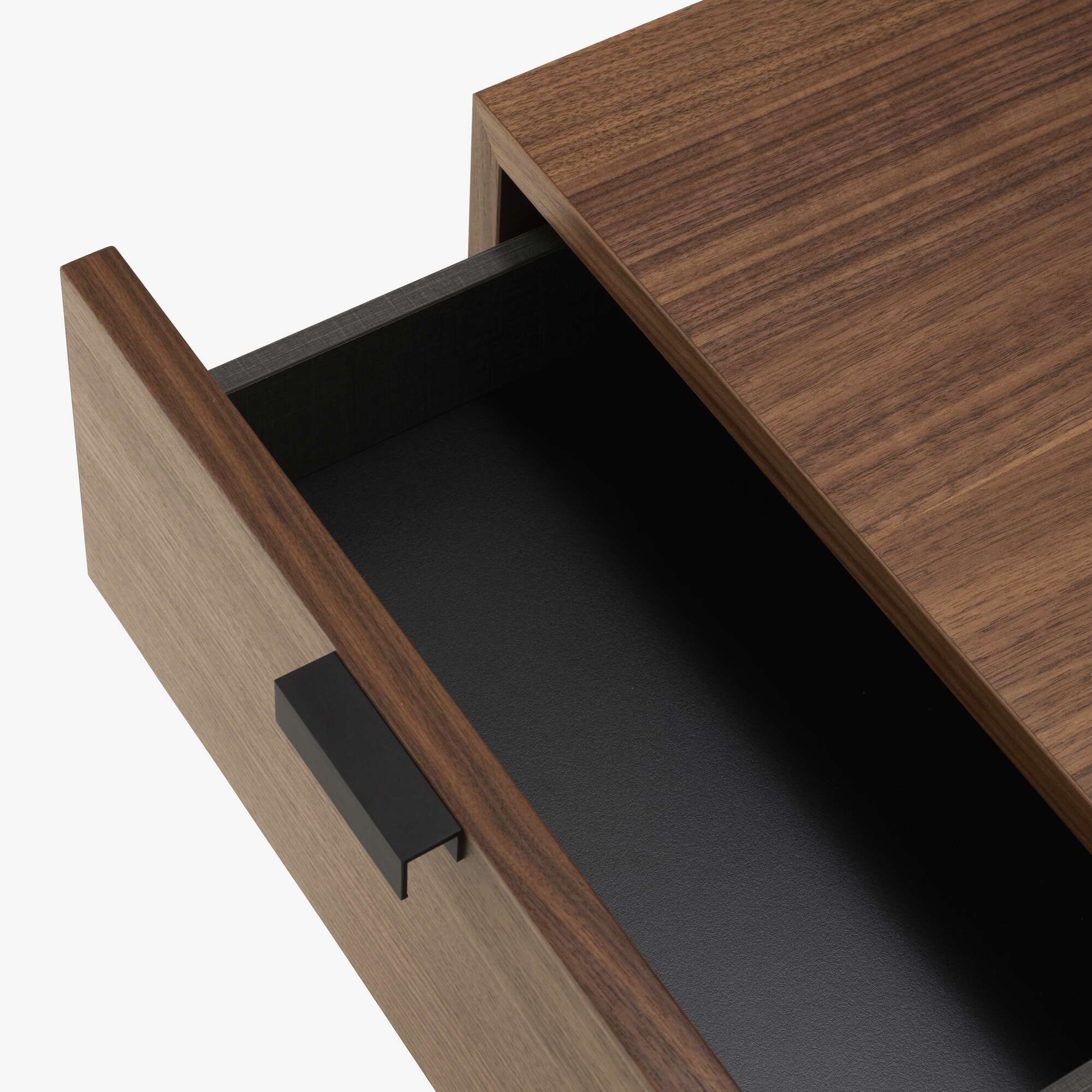 Tanis Bedside table walnut base in circular tubing