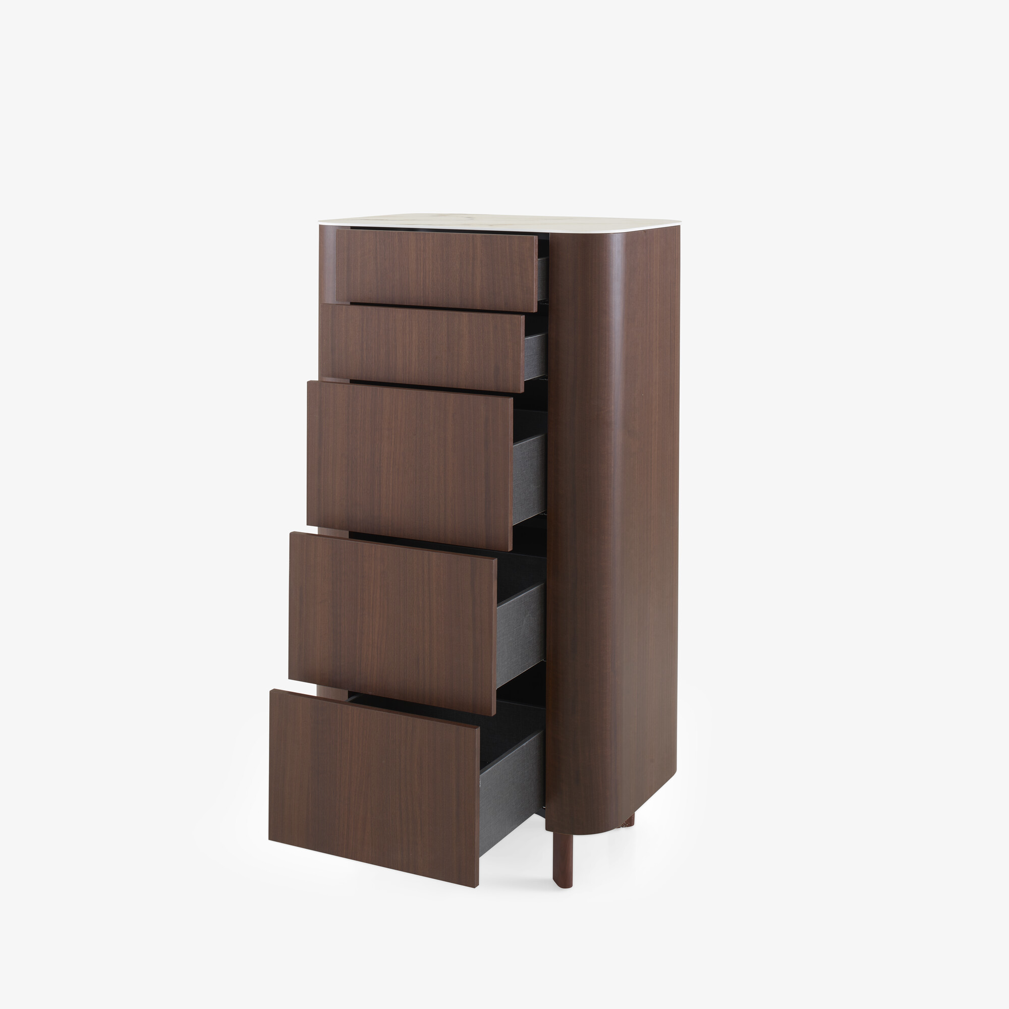 Parabole Chest of drawers dark walnut top in white marble-effect ceramic stoneware