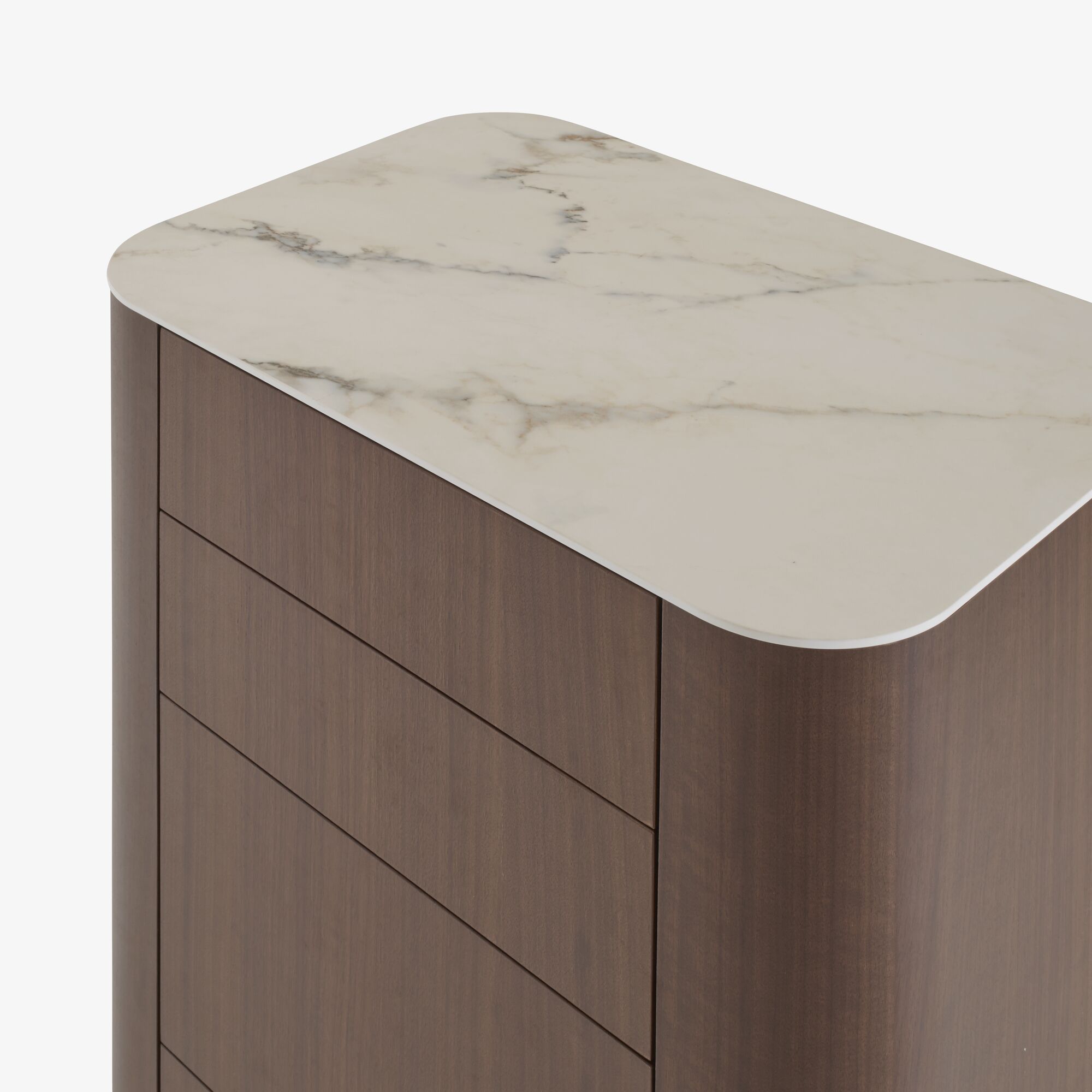 Parabole Chest of drawers dark walnut top in white marble-effect ceramic stoneware
