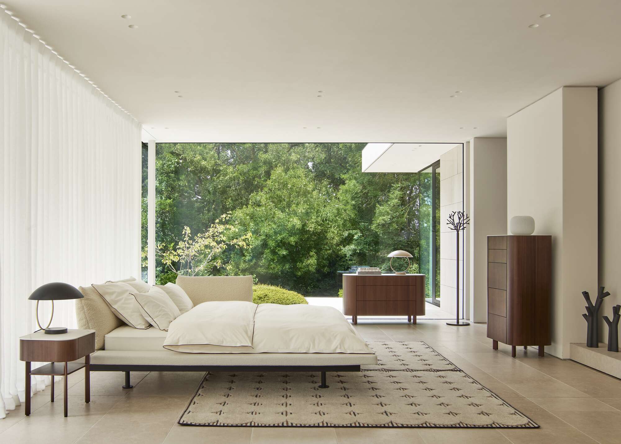 Parabole Chest of drawers dark walnut top in white marble-effect ceramic stoneware
